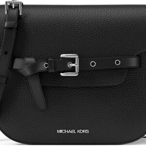 Michael Kors Black Pebbled Leather Crossbody with Buckle Detail